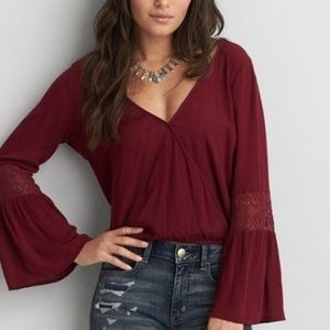 NWOT AEO MAROON BELL SLEEVE TOP